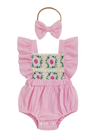 Cotton Crochet Romper & Headband