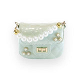 Embellished Patent Quilted Purse - Sage