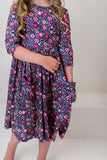 Flower Farm 3/4 Sleeve Pocket Twirl Dress