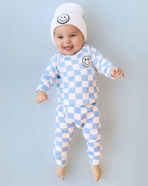 Checkered Smiley Lounge Set - Blue